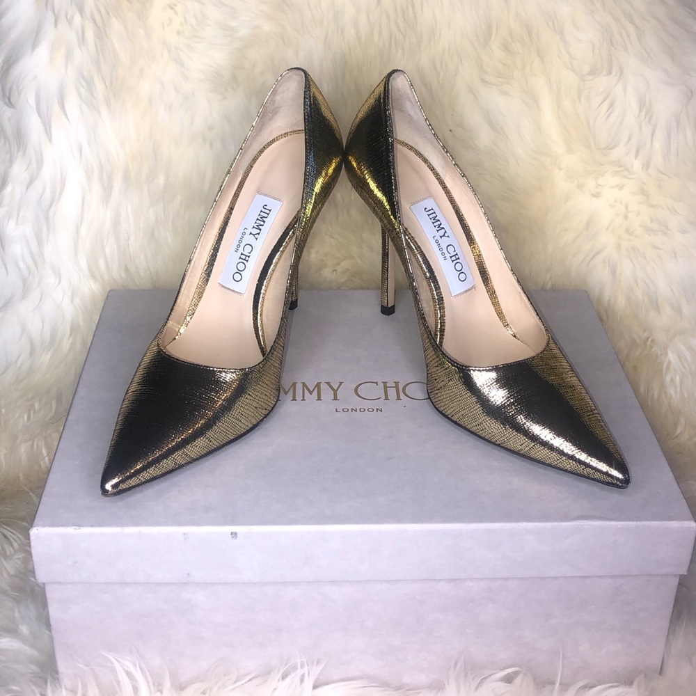 Jimmy Choo Anouk Metallic Gold Lizard 37